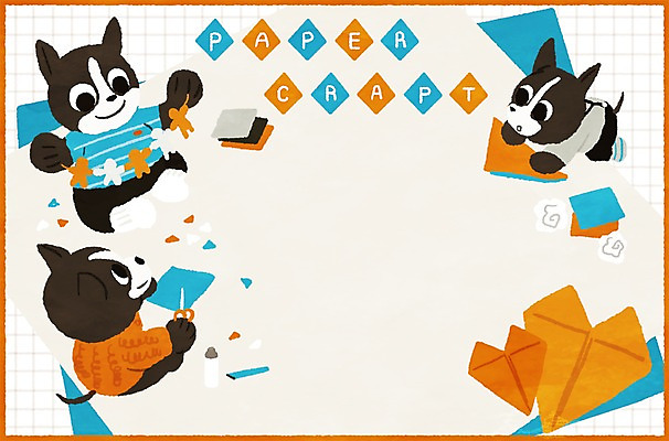 PSD 동물 일러스트 가족 가위 사람없음 강아지 종이접기 색종이 동물가족 프레임일러스트 프렌치불독 국내일러스트 종이 관계 문구용품 프레임 반려동물 개 불독 접기 파일형식