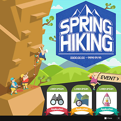 PSD 템플릿 여자 남자 줄 웹템플릿 지도 산 팝업 이벤트팝업 웹팝업 여러명 성인 봄 망원경 절벽 하이킹 랜턴 나침반 등반장비 이미지템플릿 계절 다수 레저 조명 사람 등산용품 파일형식