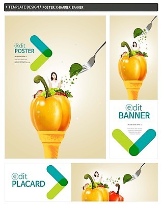 PSD 템플릿 배너 배너템플릿 여자 가로배너 ZIP 포스터 세로배너 포크 피망 나뭇잎 파프리카 한명 20대 성인 세트 한국인 현수막 콘아이스크림 1 식기 잎 채소 아이스크림 사람 동양인 청년 가로 세로 파일형식