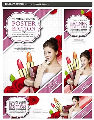 PSD 템플릿 배너 배너템플릿 여자 가로배너 ZIP 포스터 세로배너 한명 상반신 20대 성인 세트 화장 장미 한국인 립스틱 현수막 1 꽃 사람 동양인 청년 가로 세로 뷰티 화장품 파일형식