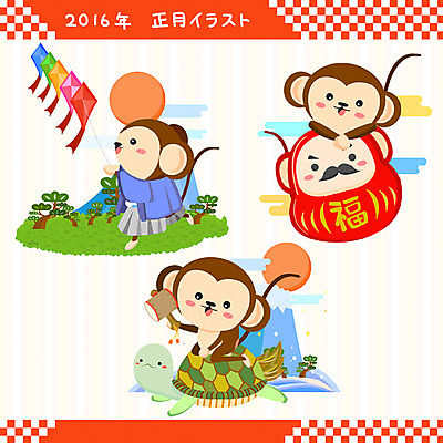 일본문화 일러스트 사람없음 태양 원숭이 소나무 거북이 후지산 원숭이캐릭터 2016년 다루마 국내일러스트 AI파일 자연요소 나무 동양문화 외국문화 동물캐릭터 포유류 파충류 산 일본 세계문화유산 연도 일본전통 파일형식 벡터