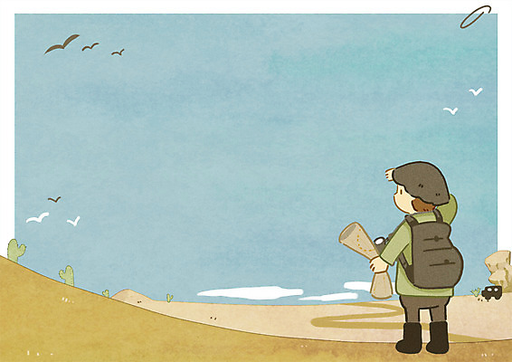 PSD 남자 길 여행 지도 일러스트 배낭 자동차 조류 선인장 한명 여행객 사막 국내일러스트 식물 동물 1 육상교통 가방 사람 파일형식