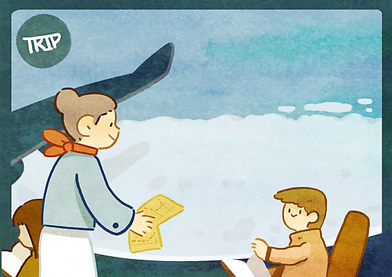 PSD 구름 여자 남자 여행 일러스트 창문 비행기 성인 책 세명 독서 승무원 국내일러스트 자연요소 직업 항공교통 대중교통 사람 파일형식