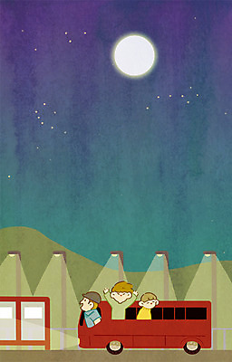 PSD 남자 여행 가로등 일러스트 밤하늘 버스 성인 세명 달 버스정류장 국내일러스트 자연요소 공공시설 육상교통 하늘 대중교통 사람 역 야간 파일형식