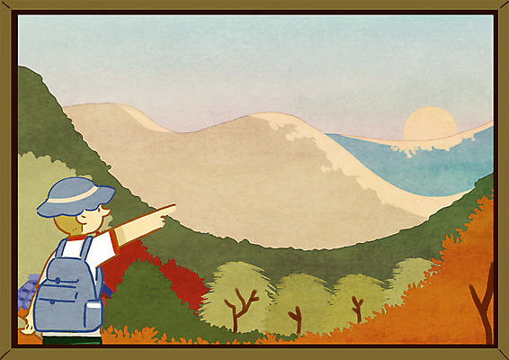 PSD 나무 모자 남자 여행 일러스트 배낭 산 한명 성인 일출 등산 국내일러스트 식물 1 잡화 가방 사람 노을 트래킹 파일형식