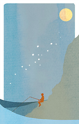 PSD 남자 바다 여행 일러스트 낚시 한명 성인 절벽 달 낚싯대 밤바다 국내일러스트 자연요소 1 레저 사람 낚시용품 야간 파일형식