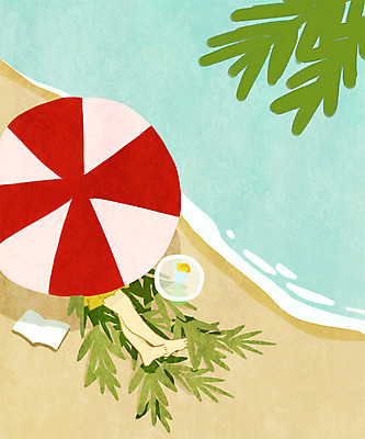 PSD 여행 일러스트 휴가 나뭇잎 해변 신체부위 책 눕기 하반신 다리 파라솔 낮잠 국내일러스트 바다 잎 모션 사람 잠 파일형식