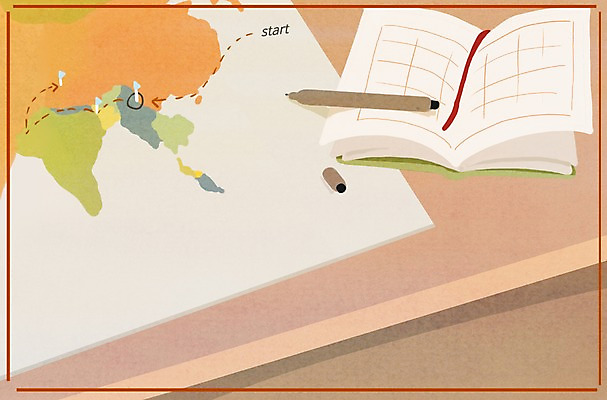 PSD 여행 지도 일러스트 사람없음 펜 다이어리 계획 여행준비 국내일러스트 컨셉 필기구 사무용품 준비 파일형식