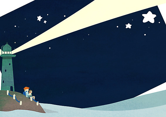 PSD 남자 별 바다 여행 일러스트 등대 성인 두명 빛 밤바다 국내일러스트 자연요소 사람 야간 파일형식