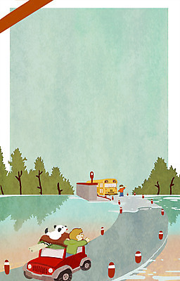 PSD 나무 남자 도로 어린이 여행 일러스트 자동차 버스 두명 물 버스정류장 강아지 숲 국내일러스트 자연요소 식물 길 육상교통 교통시설 대중교통 사람 반려동물 개 역 파일형식