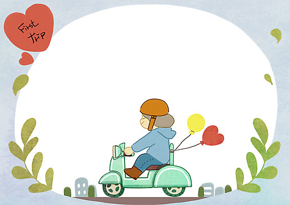 PSD 여자 여행 일러스트 한명 빌딩 성인 스쿠터 오토바이 하트 풍선 국내일러스트 모양 1 사람 건물 바이크 파일형식