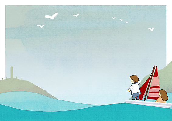 PSD 여자 남자 바다 섬 여행 요트 일러스트 조류 성인 두명 국내일러스트 동물 배_교통 사람 파일형식