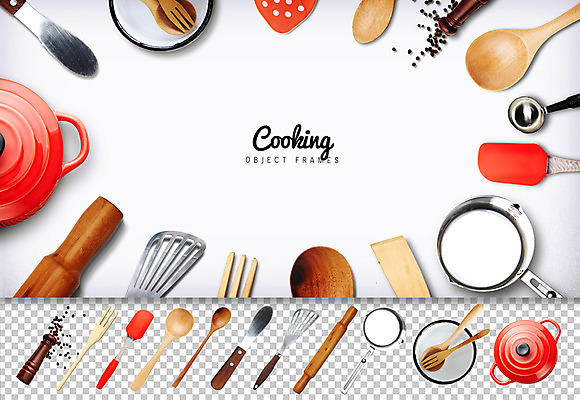 PSD 편집이미지 그릇 포크 주방용품 사람없음 냄비 오브젝트 뒤집개 주걱 밀대 후추통 반죽밀대 플랫레이 이미지편집 식기 생활용품 플랫 솥 양념통 파일형식