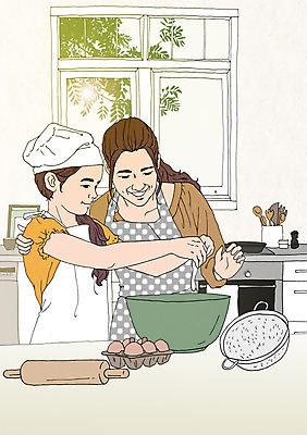 PSD 여자 어린이 일러스트 창문 엄마 함께함 요리사모자 요리 성인 두명 주방 계란 앞치마 화목 다정 자녀 조리대 제빵 요리중 제빵기구 아트툰 국내일러스트 모자_잡화 컨셉 가족 모션 주방용품 사람 제과제빵 알 요리사 그림 파일형식