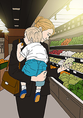 PSD 여자 가방 일러스트 안기 엄마 함께함 실내 성인 두명 장보기 화목 다정 자녀 아기 마트 워킹맘 야채코너 아트툰 국내일러스트 잡화 컨셉 가족 모션 사람 내부 상점 비즈니스우먼 코너 그림 파일형식