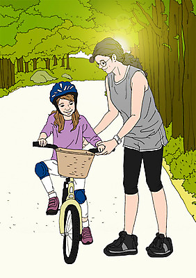 주간 PSD 나무 공원 여자 어린이 일러스트 엄마 함께함 성인 야외 두명 자전거 화목 다정 자녀 헬멧 아트툰 국내일러스트 자연요소 식물 공공시설 컨셉 가족 사람 바이크 보호장비 그림 파일형식