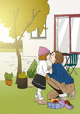 주간 PSD 나무 여자 화분 어린이 일러스트 엄마 키스 함께함 성인 야외 두명 선물상자 정원 화목 다정 자녀 아트툰 국내일러스트 자연요소 식물 컨셉 가족 선물 사람 상자 애정표현 그림 파일형식