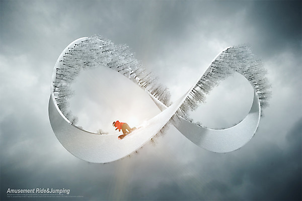 PSD 나무 구름 편집 편집이미지 남자 겨울스포츠 한명 성인 눈 스노우보드 디지털합성 합성 무한 디지털아트 이미지편집 자연요소 식물 1 스포츠 날씨 사람 보드_스포츠 파일형식