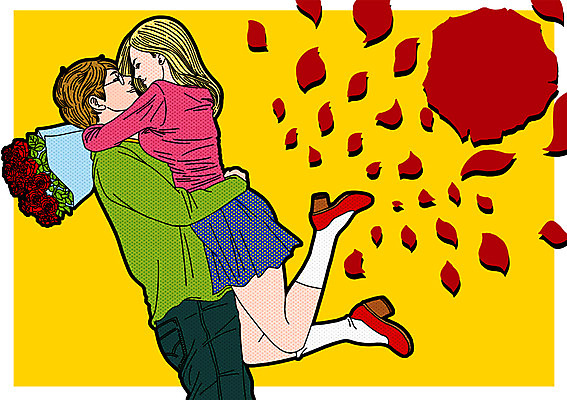 PSD 커플 여자 기념일 남자 꽃잎 꽃다발 일러스트 안기 사랑 이벤트 성인 두명 팝아트 낙화 국내일러스트 꽃 감정 관계 모션 사람 그림 파일형식