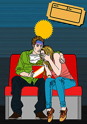 PSD 커플 여자 기념일 남자 일러스트 이벤트 성인 두명 눈가림 무서움 영화관 팝아트 팝콘 무비데이 영화감상 국내일러스트 감정 관계 데이이벤트 사람 감상 가림 극장 영화 그림 파일형식