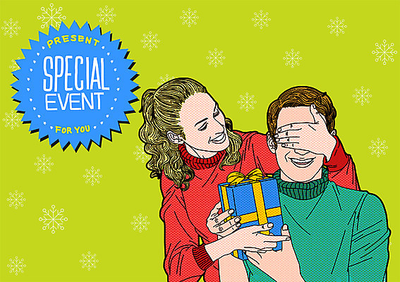 PSD 커플 여자 기념일 남자 일러스트 이벤트 성인 두명 선물상자 눈가림 팝아트 국내일러스트 관계 선물 사람 상자 가림 그림 파일형식