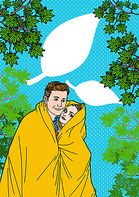 PSD 커플 여자 기념일 남자 일러스트 나뭇잎 이벤트 성인 두명 담요 팝아트 그린데이 국내일러스트 잎 관계 데이이벤트 사람 그림 파일형식