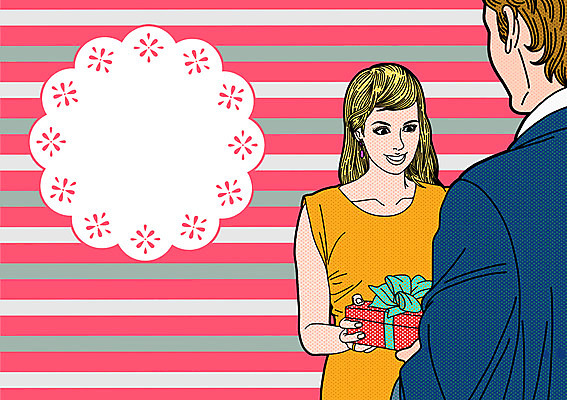 PSD 커플 여자 기념일 남자 프로포즈 일러스트 사랑 이벤트 성인 두명 선물상자 팝아트 국내일러스트 감정 관계 선물 사람 상자 그림 파일형식