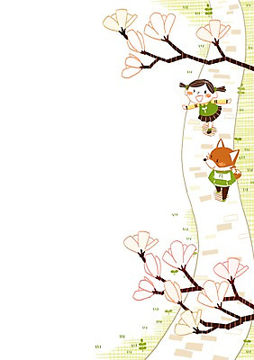 PSD 여자 길 어린이 일러스트 한명 봄 산책 여우 목련 목련나무 국내일러스트 나무 1 계절 꽃 포유류 휴식 사람 파일형식