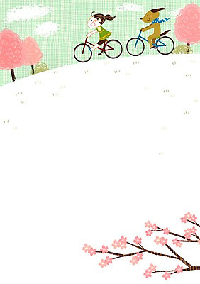 PSD 나무 구름 여자 어린이 일러스트 한명 자전거 봄 벚나무 강아지 언덕 국내일러스트 자연요소 식물 1 계절 사람 반려동물 바이크 벚꽃 개 파일형식