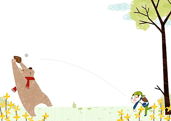 PSD 나무 구름 남자 어린이 일러스트 곰 한명 새싹 봄 야구 야구글러브 야구공 공놀이 캐치볼 국내일러스트 자연요소 식물 동물 1 계절 공 포유류 놀이 사람 구기 야구용품 글러브 파일형식