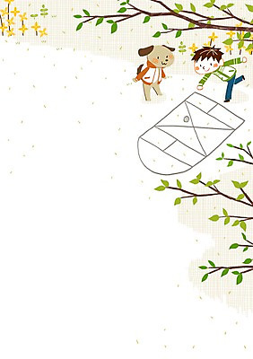 PSD 남자 어린이 일러스트 놀이 한명 봄 돌_바위 나뭇가지 강아지 개나리 사방치기 국내일러스트 나무 1 계절 꽃 사람 반려동물 개 파일형식