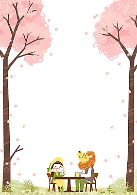 PSD 여자 어린이 의자 일러스트 탁자 티타임 한명 새싹 봄 벚꽃 벚나무 사자 국내일러스트 나무 식물 1 계절 꽃 가구 포유류 휴식 사람 파일형식