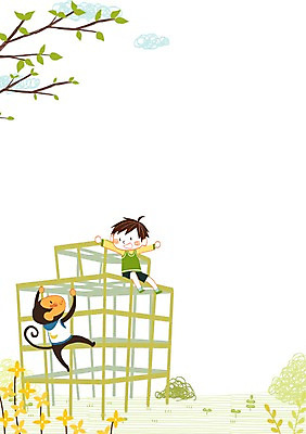 PSD 구름 남자 어린이 일러스트 한명 봄 나뭇가지 원숭이 놀이터 개나리 정글짐 국내일러스트 자연요소 나무 1 계절 꽃 포유류 놀이 사람 놀이기구 파일형식