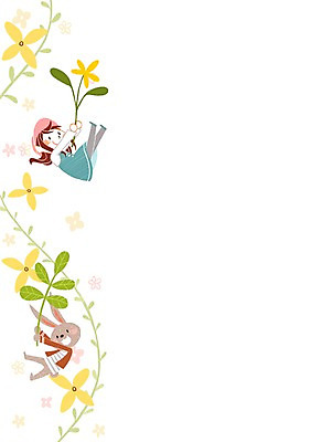 PSD 여자 꽃 어린이 일러스트 한명 새싹 봄 토끼 개나리 국내일러스트 식물 1 계절 포유류 사람 반려동물 파일형식