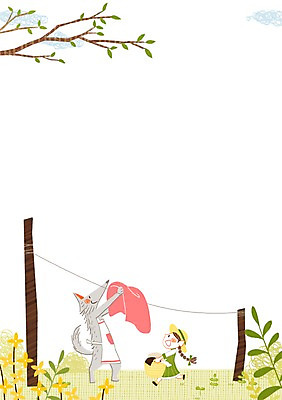 PSD 구름 여자 어린이 일러스트 한명 새싹 앞치마 봄 나뭇가지 빨랫줄 개나리 늑대 빨래널기 빨래바구니 국내일러스트 자연요소 나무 식물 1 계절 꽃 줄 포유류 사람 바구니 빨래 파일형식