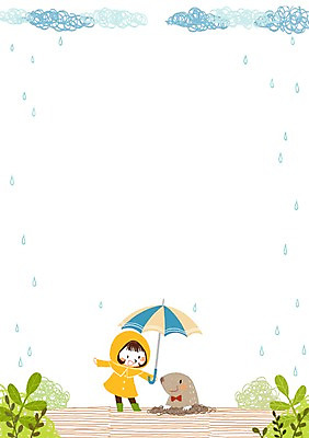 PSD 구름 여자 어린이 일러스트 우산 나뭇잎 한명 봄 봄비 빗방울 우비 두더지 국내일러스트 자연요소 1 옷 계절 잎 사람 비_날씨 파일형식