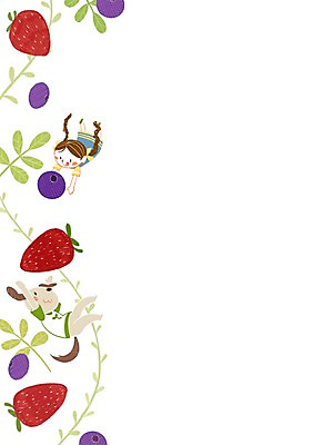 PSD 여자 어린이 일러스트 딸기 나뭇잎 한명 봄 강아지 블루베리 국내일러스트 1 계절 잎 과일 사람 반려동물 개 파일형식