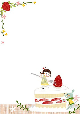 PSD 여자 꽃잎 어린이 포크 일러스트 딸기 나뭇잎 한명 봄 쥐 딸기케이크 국내일러스트 1 식기 계절 꽃 잎 과일 사람 케이크 설치류 파일형식