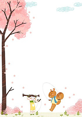 PSD 구름 여자 꽃잎 어린이 일러스트 한명 새싹 봄 벚나무 다람쥐 줄넘기 국내일러스트 자연요소 나무 식물 1 계절 꽃 사람 운동 벚꽃 설치류 파일형식