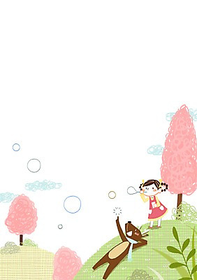 PSD 나무 구름 여자 어린이 일러스트 사슴 한명 봄 비눗방울 비눗방울놀이 국내일러스트 자연요소 식물 1 계절 포유류 놀이 사람 파일형식