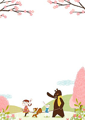 PSD 구름 여자 어린이 일러스트 곰 한명 초원 봄 토끼 벚나무 다람쥐 기차놀이 국내일러스트 자연요소 나무 동물 1 계절 포유류 놀이 사람 반려동물 벚꽃 설치류 파일형식