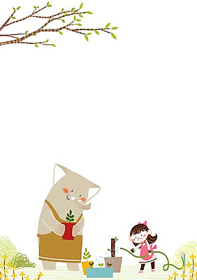 PSD 여자 화분 어린이 일러스트 코끼리 한명 새싹 봄 나뭇가지 개나리 물주기 물호스 국내일러스트 나무 식물 1 계절 꽃 포유류 모션 사람 호스 파일형식