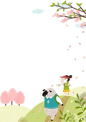 PSD 나무 구름 여자 어린이 일러스트 나뭇잎 한명 소풍 봄 벚꽃 양 국내일러스트 자연요소 식물 1 계절 꽃 잎 포유류 사람 야외활동 파일형식