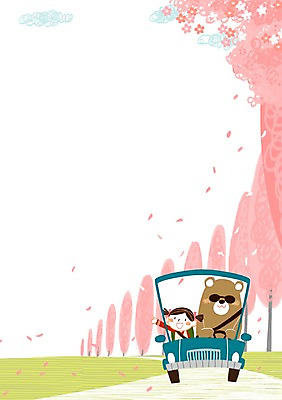 PSD 구름 여자 어린이 일러스트 자동차 한명 선글라스 봄 드라이브 벚꽃 벚나무 벚꽃축제 국내일러스트 자연요소 나무 1 계절 꽃 안경 육상교통 사람 축제 운전 꽃축제 파일형식