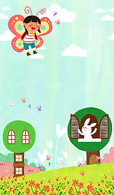 PSD 나무 구름 여자 꽃 어린이 나비 일러스트 창문 한명 봄 토끼 꽃동산 국내일러스트 자연요소 식물 1 계절 곤충 포유류 사람 반려동물 파일형식