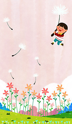 PSD 구름 여자 꽃 어린이 일러스트 한명 새싹 봄 민들레홀씨 국내일러스트 자연요소 식물 1 계절 사람 민들레 파일형식