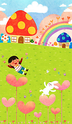 PSD 구름 여자 꽃 어린이 나비 무지개 일러스트 한명 봄 하트 토끼 버섯집 국내일러스트 자연요소 모양 식물 1 계절 곤충 포유류 주택 사람 반려동물 파일형식