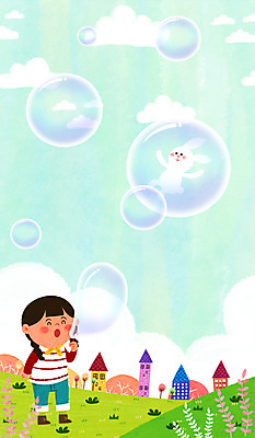 PSD 구름 여자 꽃 어린이 일러스트 주택 한명 마을 봄 토끼 풀잎 비눗방울 벚나무 비눗방울놀이 국내일러스트 자연요소 나무 식물 1 계절 잎 포유류 놀이 사람 건물 반려동물 벚꽃 풀_식물 파일형식