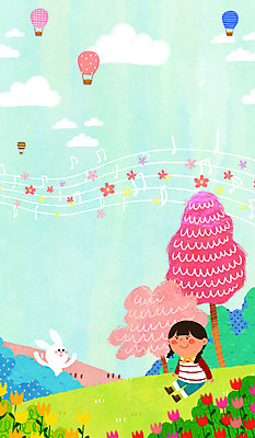 PSD 나무 구름 여자 꽃 어린이 음표 일러스트 한명 봄 열기구 토끼 오선지 동산 국내일러스트 자연요소 식물 1 기호 계절 음악 포유류 항공교통 사람 반려동물 악보 오선 파일형식