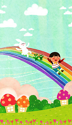 PSD 구름 여자 꽃 어린이 무지개 일러스트 개구리 한명 봄 하트 토끼 버섯집 국내일러스트 자연요소 모양 식물 1 계절 포유류 주택 양서류 사람 반려동물 파일형식